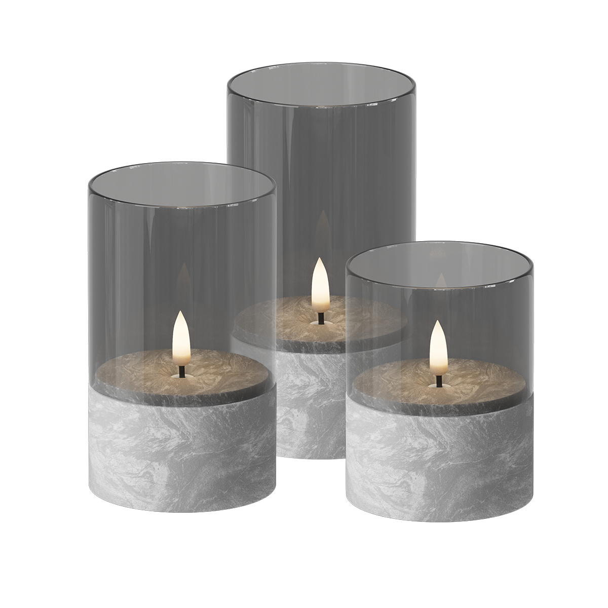Cement LED Glass Candle Set 8*10/12,5/15 cm (3 pcs.)