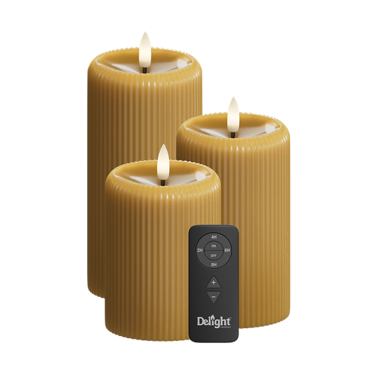 Curry Stripe Pillar Candle Gaveæske Shiny Pool (3 stk.)