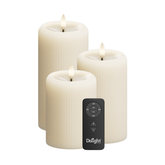 Ivory Stripe Pillar Candle Gaveæske Shiny Pool (3 stk.)