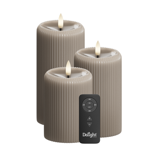 Mocca Stripe Pillar Candle Gaveæske Shiny Pool (3 stk.)