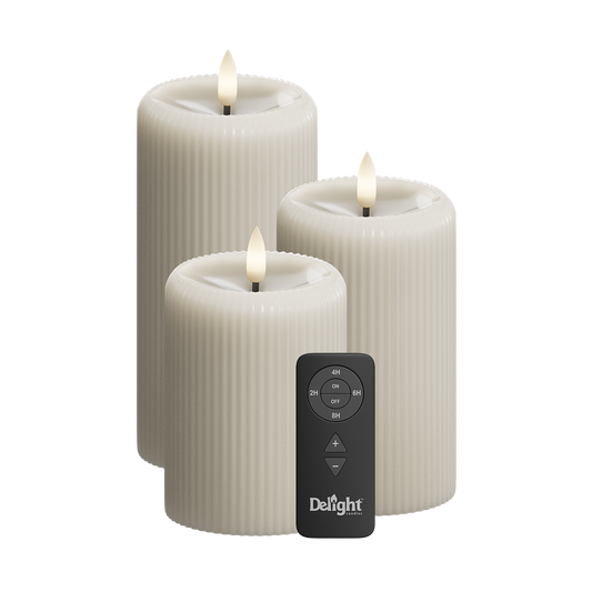Sand Stripe Pillar Candle Gaveæske Shiny Pool (3 stk.)